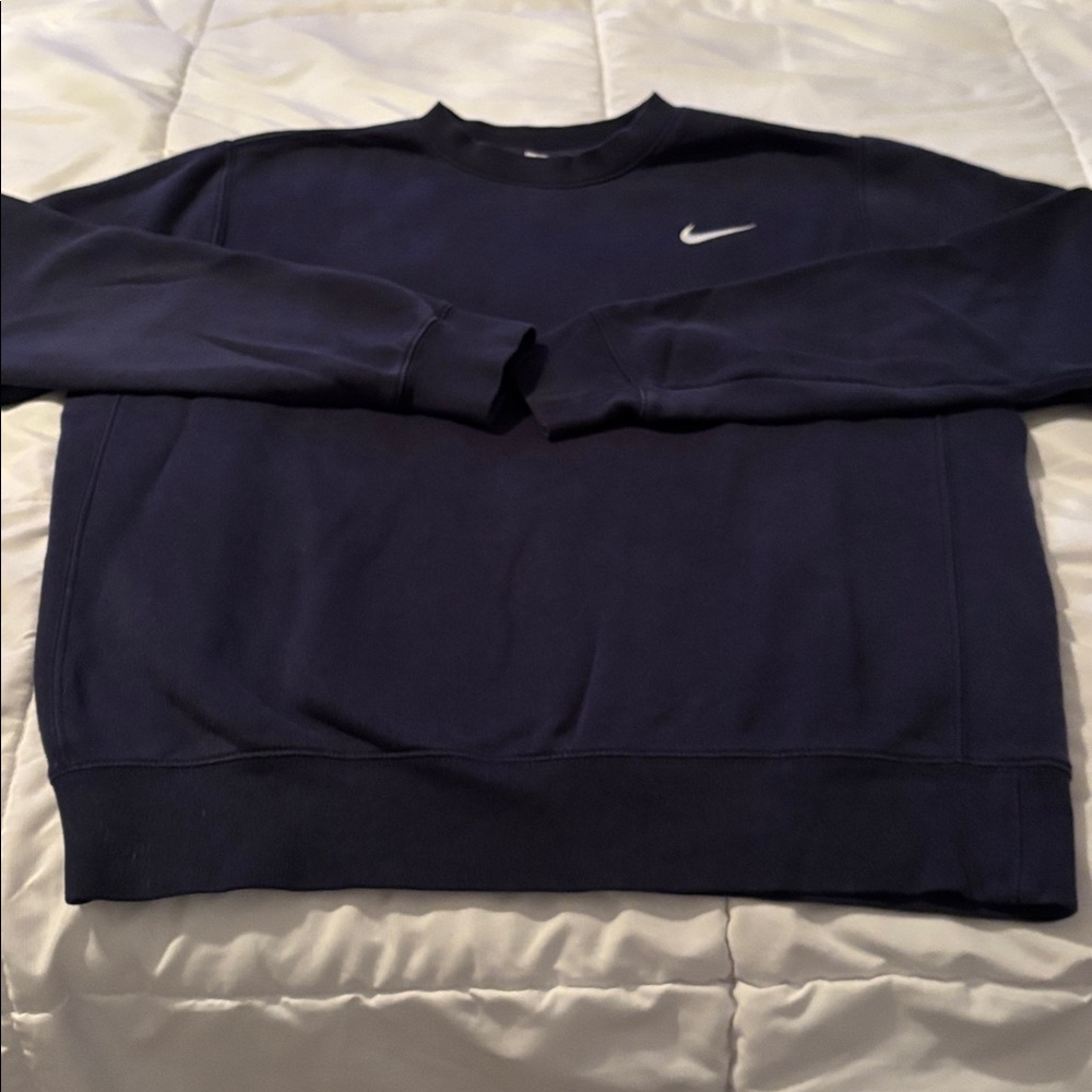 Nike Navy Blue Crewneck Sweatshirt with White Swoosh